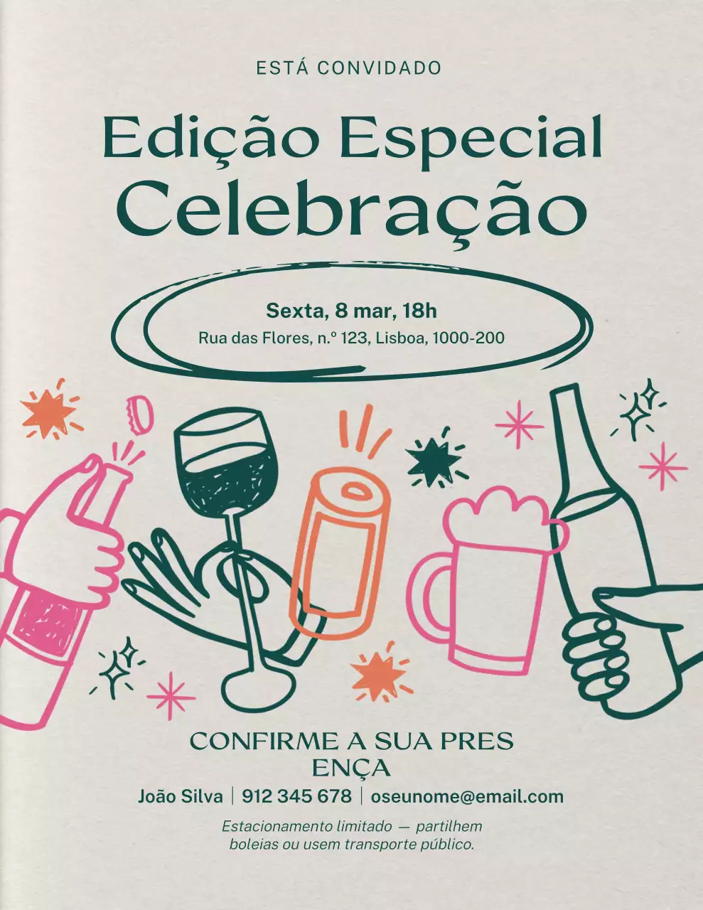 Convite para uma celebração moderna em tons de bege e verde
