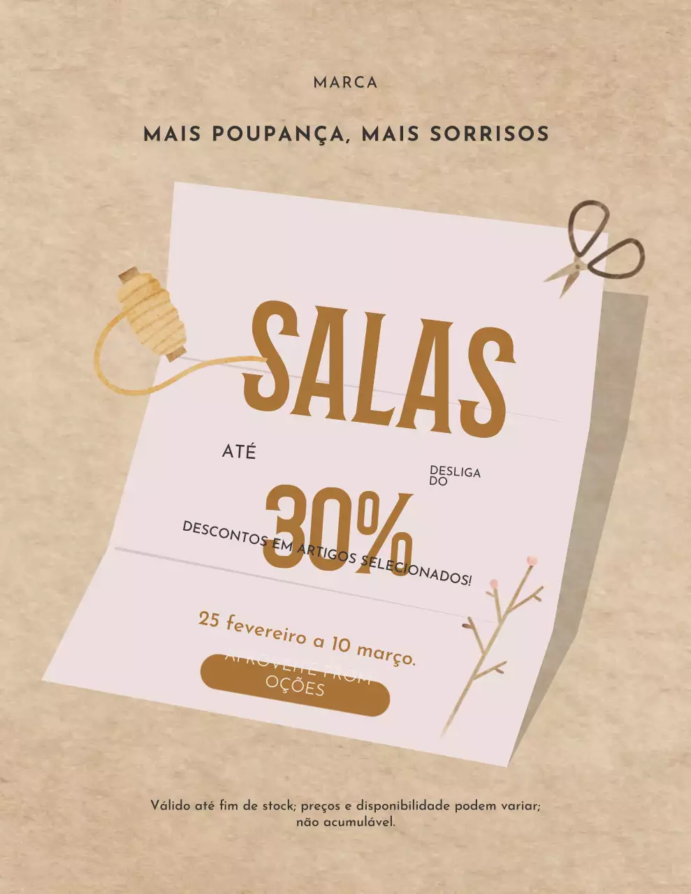 Pôster promocional de vendas em tons de bege
