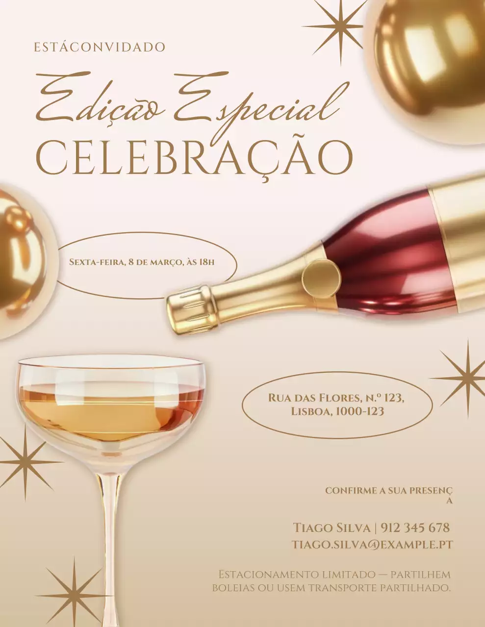 Convite elegante dourado para celebração