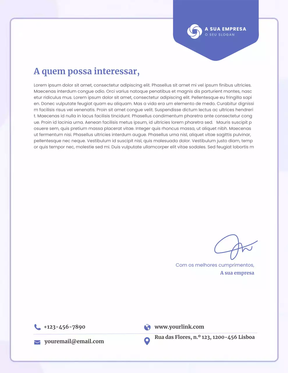 Documento de papel timbrado comercial moderno azul