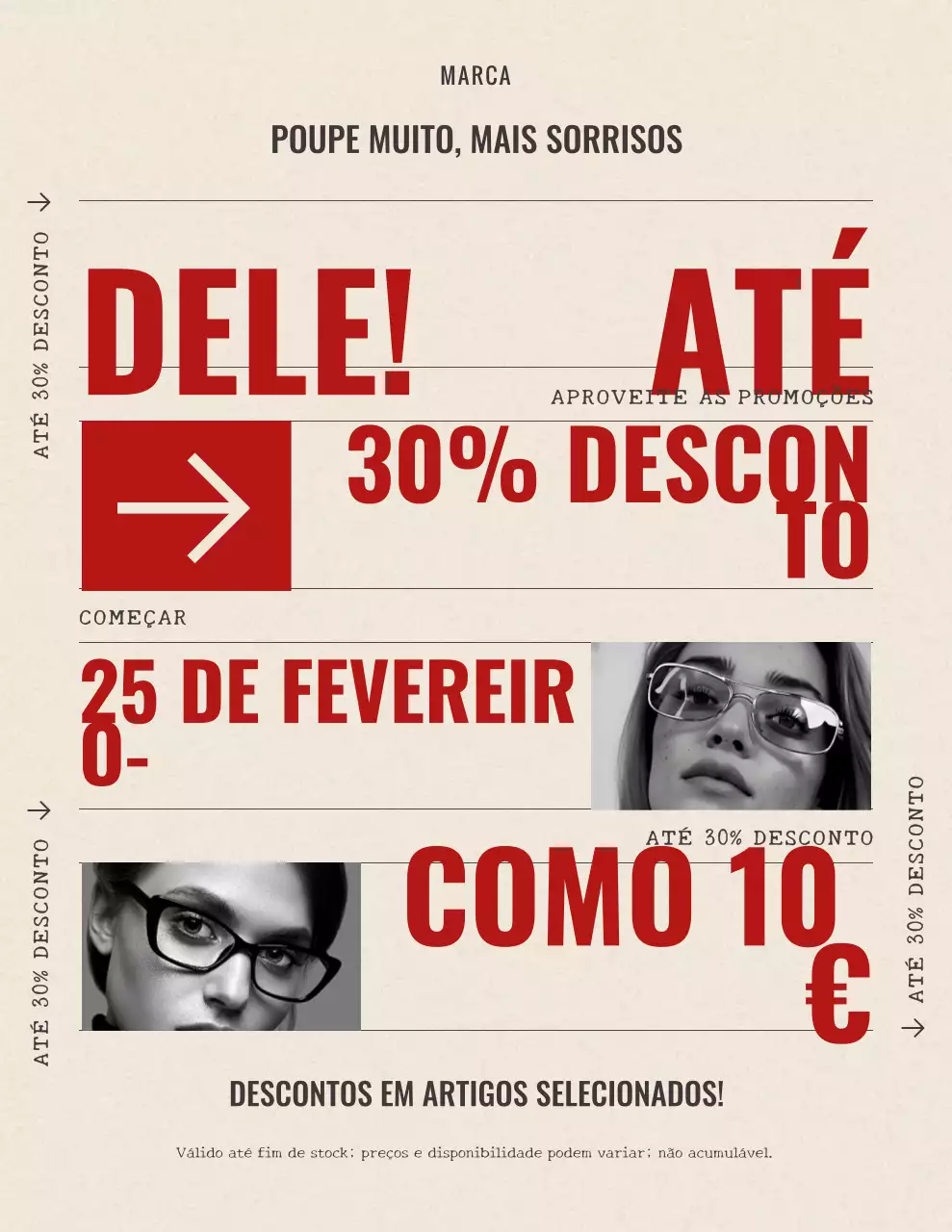 Pôster promocional de vendas em vermelho e bege em negrito