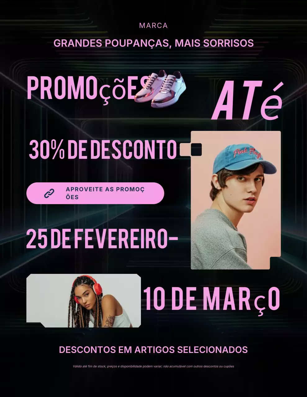 Pôster promocional de vendas em negrito nas cores rosa e preto