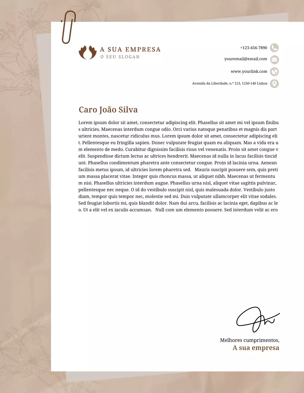 Papel timbrado comercial bege profissional