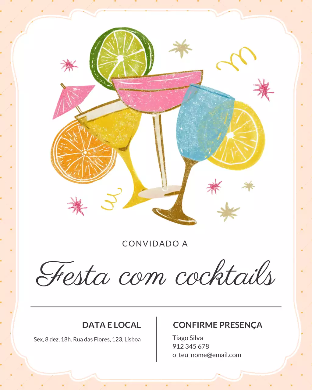 Postagem no Instagram sobre convite colorido para coquetel retrô