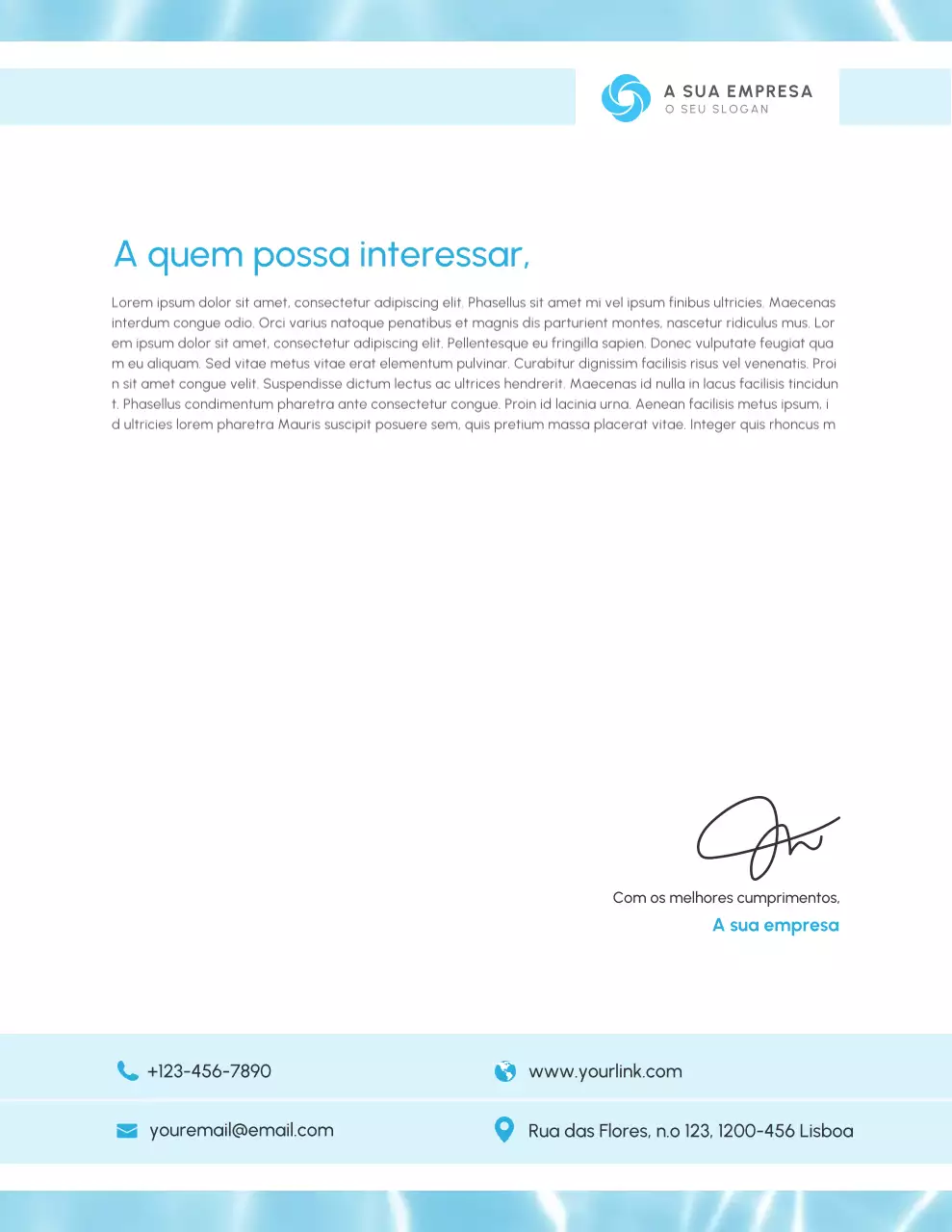 Papel timbrado comercial minimalista azul