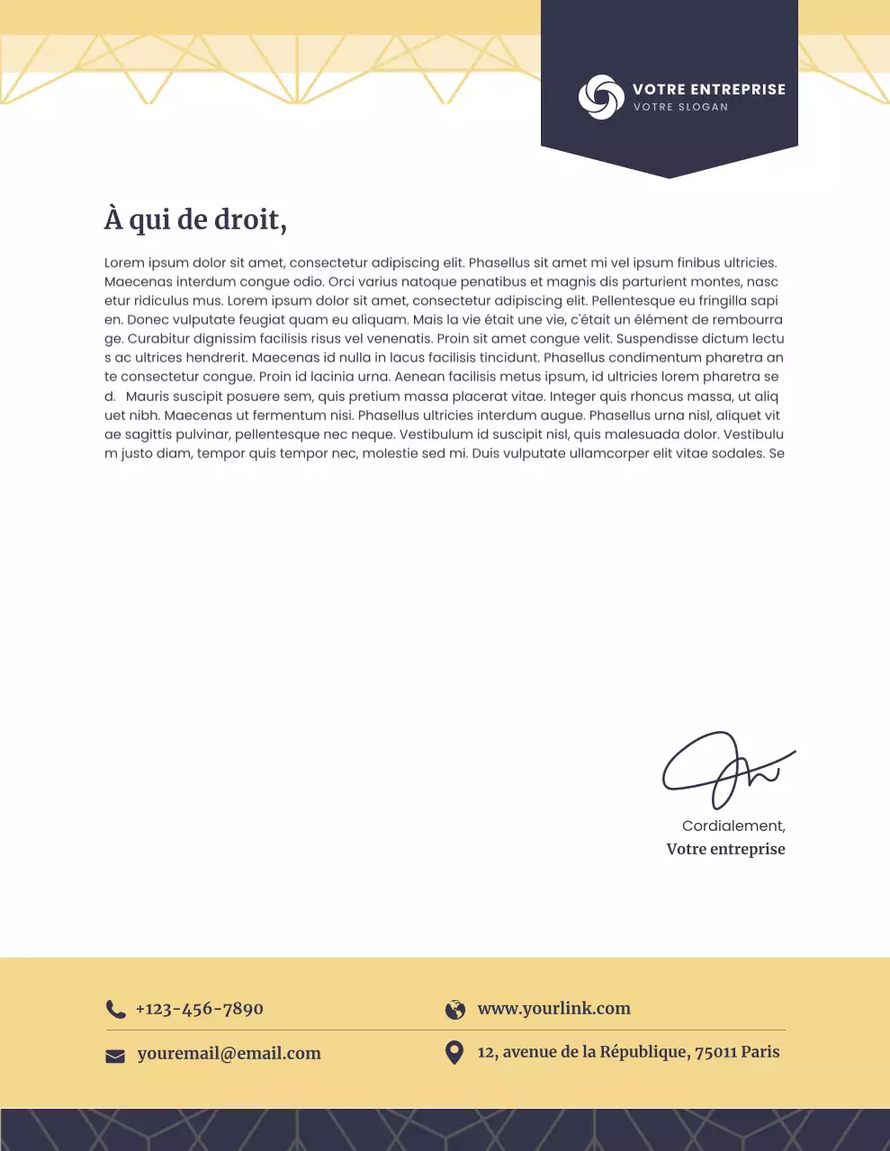 Papier à en-tête professionnel doré