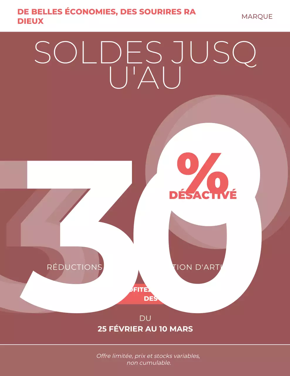 Affiche promotionnelle des ventes en gras marron