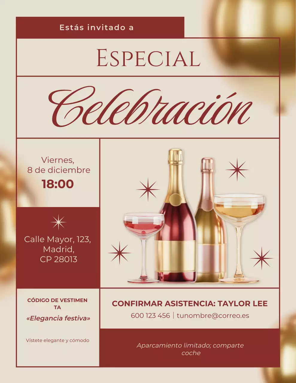 Invitación elegante de celebración en dorado y marrón