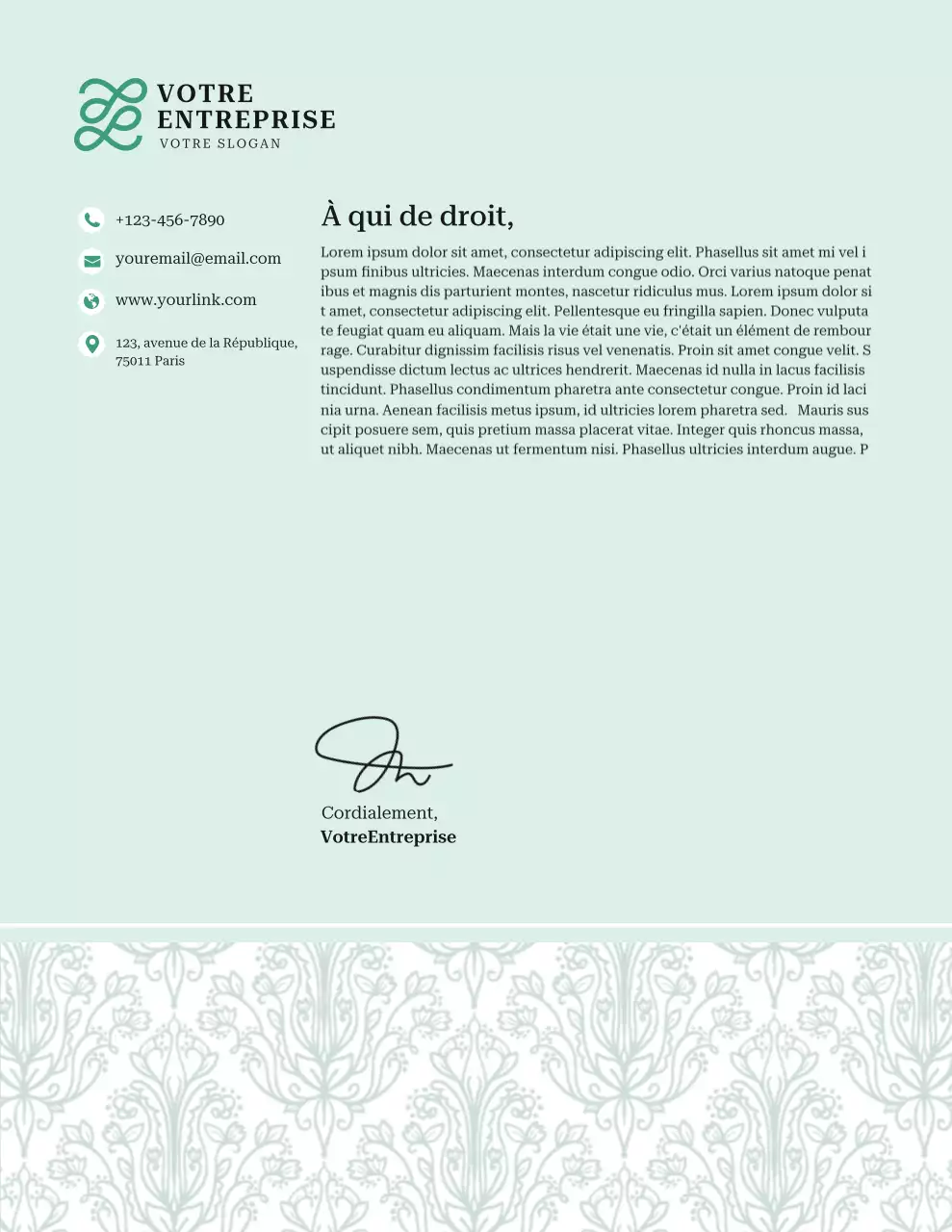 Papier à en-tête vert élégant pour entreprise