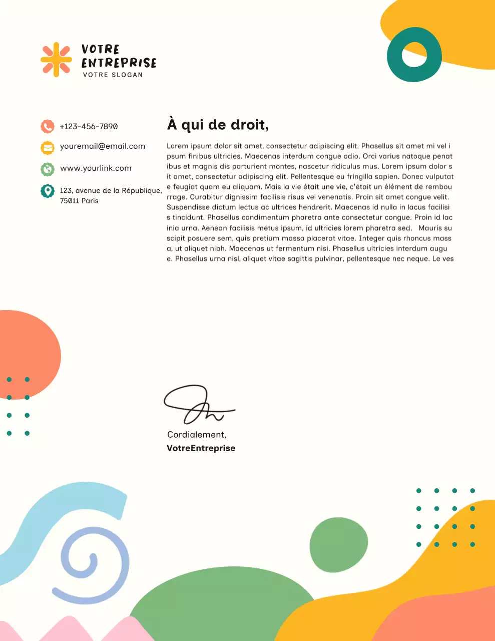 Papier à en-tête commercial minimaliste et coloré