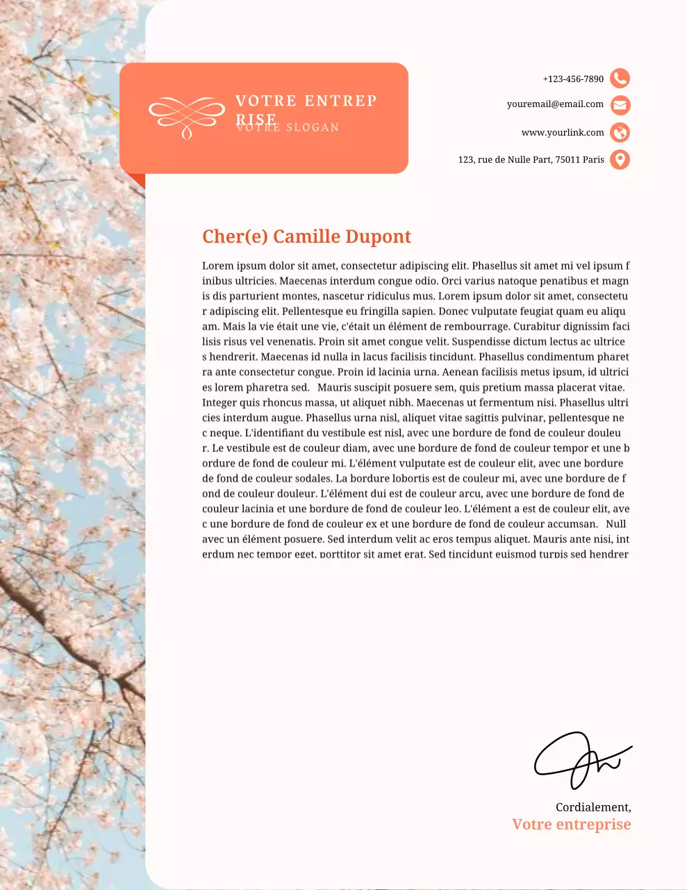 Papier à en-tête élégant à motif floral