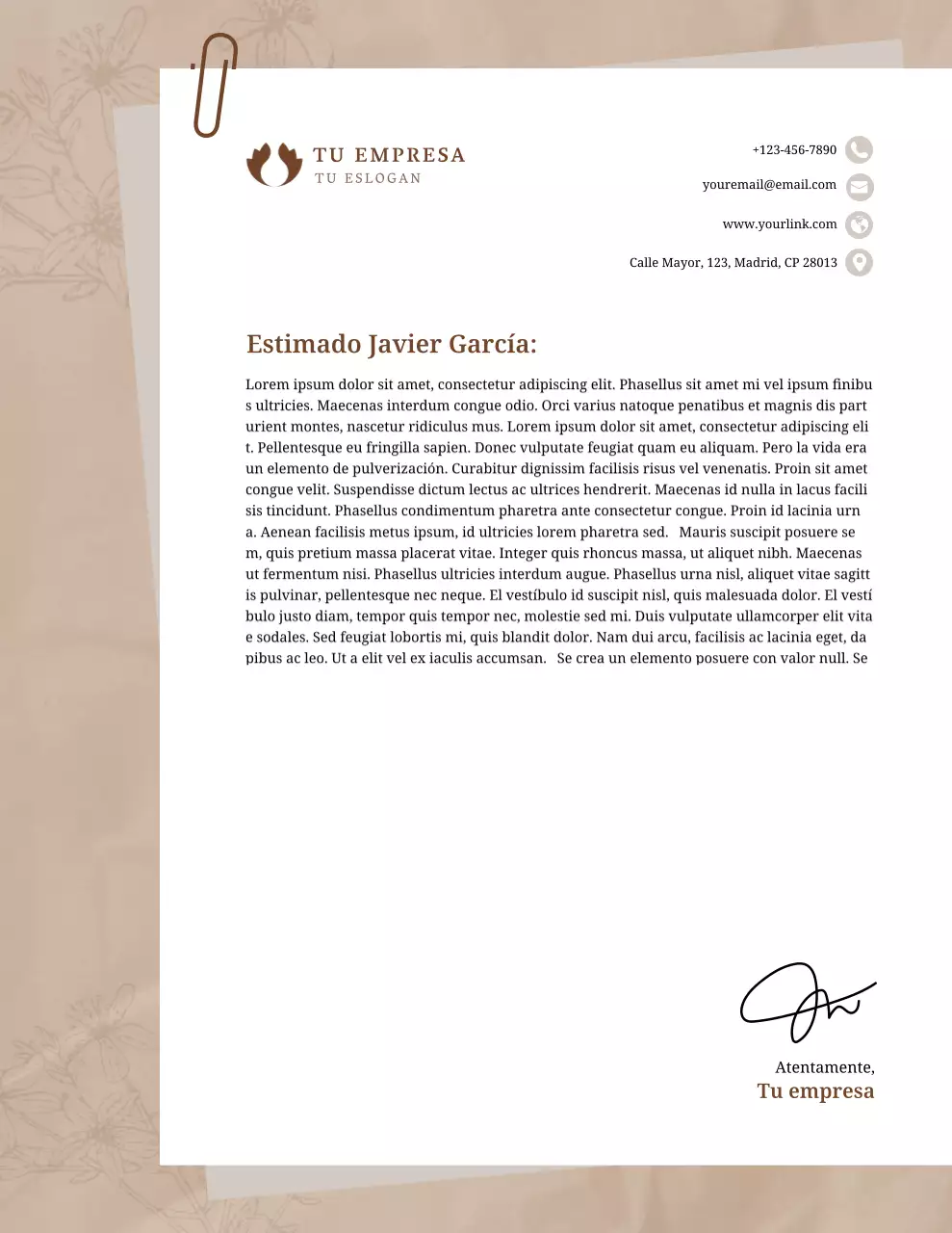 Membrete profesional beige para empresas