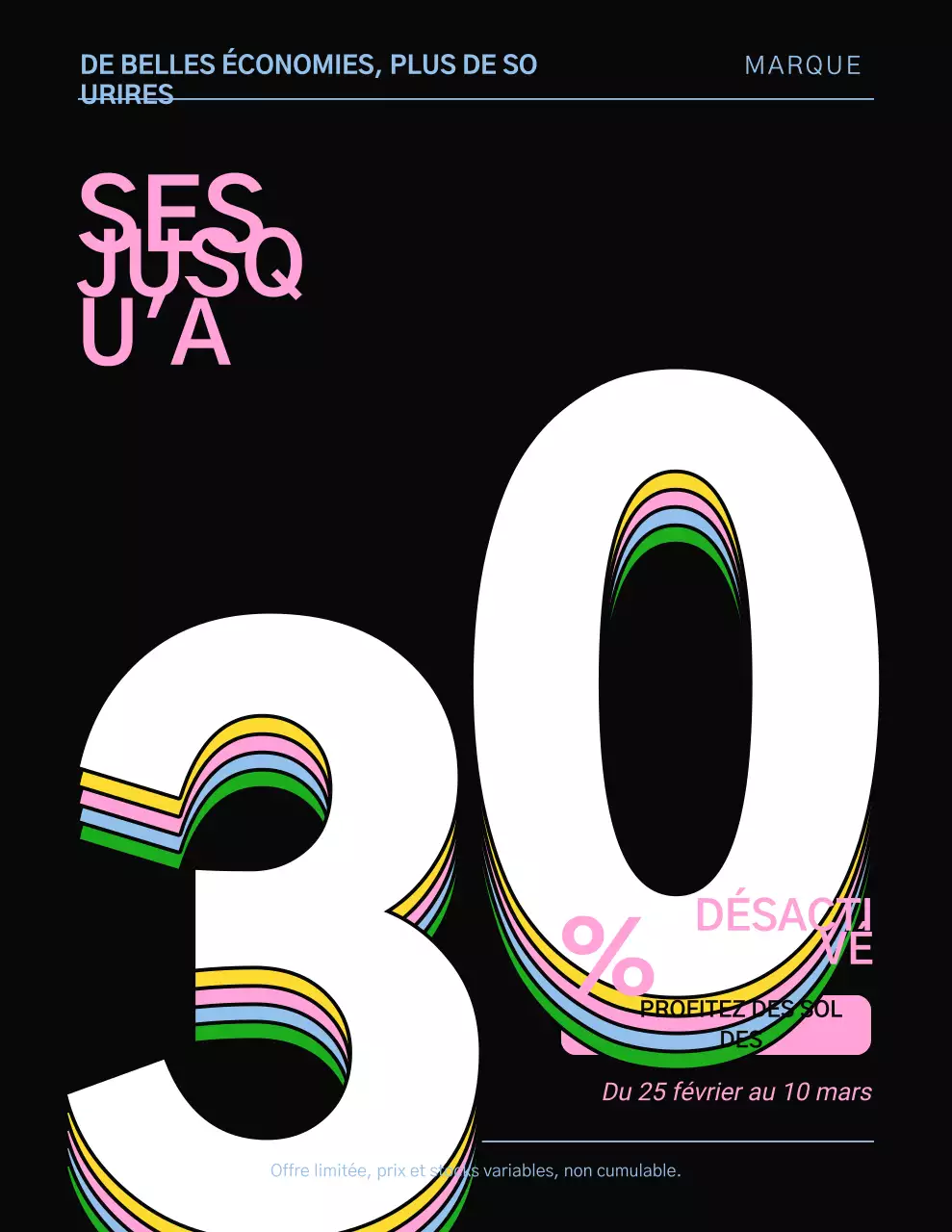 Affiche promotionnelle moderne noire et arc-en-ciel