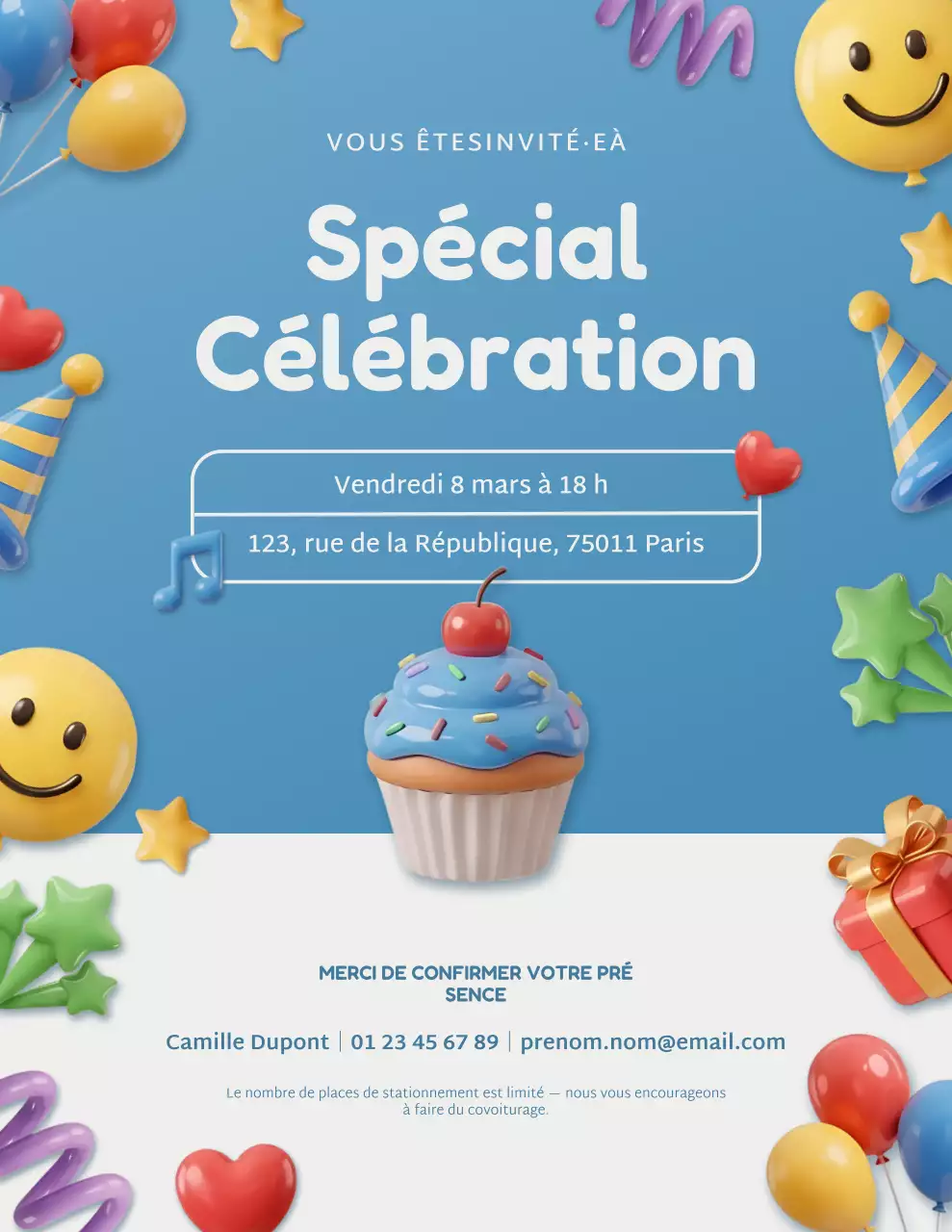 Invitation à une fête ludique bleue