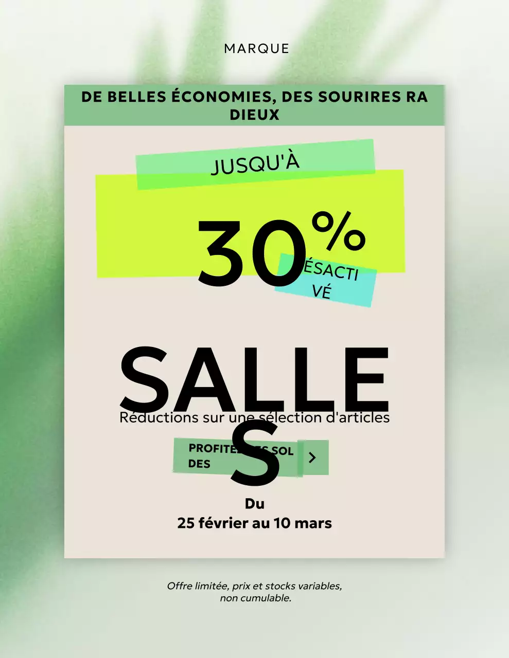 Affiche promotionnelle des ventes verte et moderne