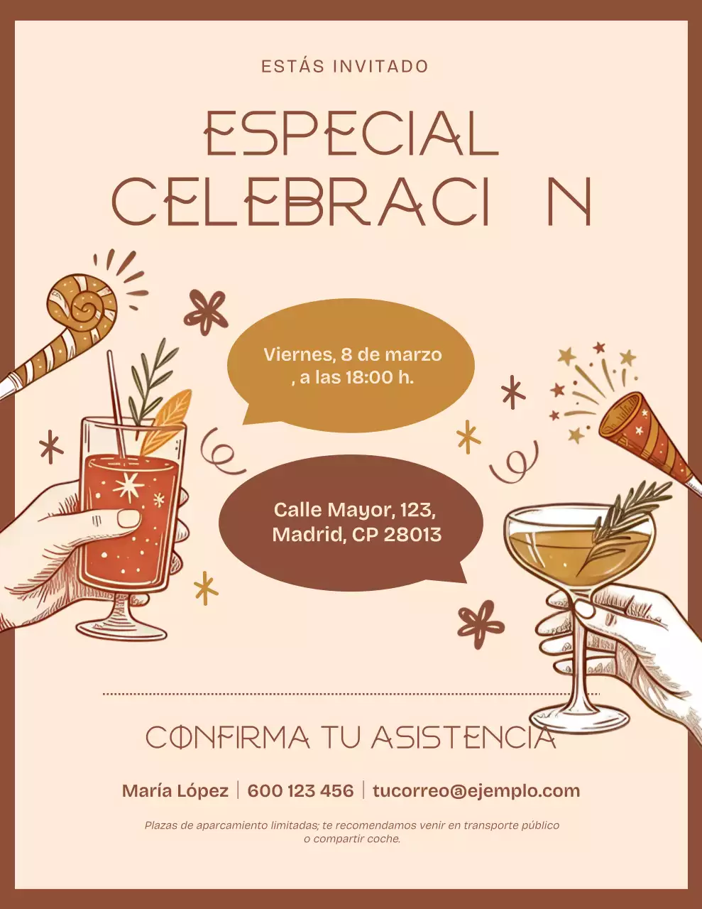 Invitación de celebración ilustrada en marrón y beige