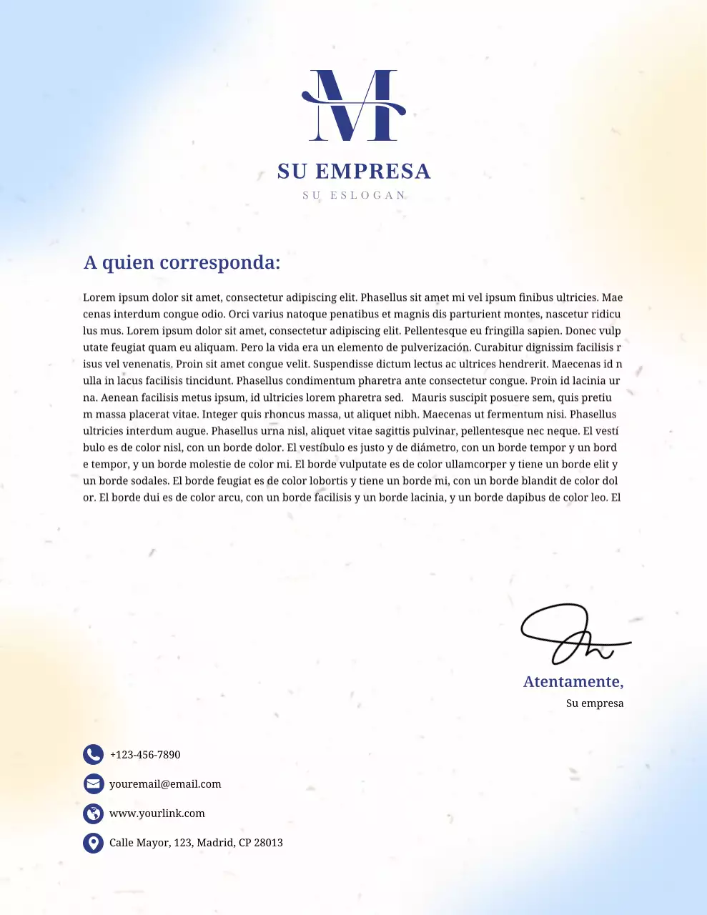 Membrete comercial profesional azul