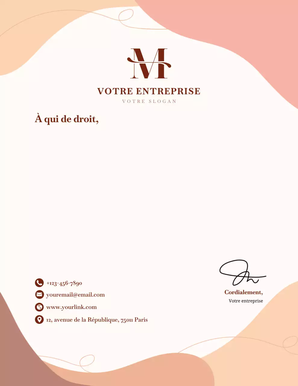 Papier à en-tête élégant beige pour lettres commerciales