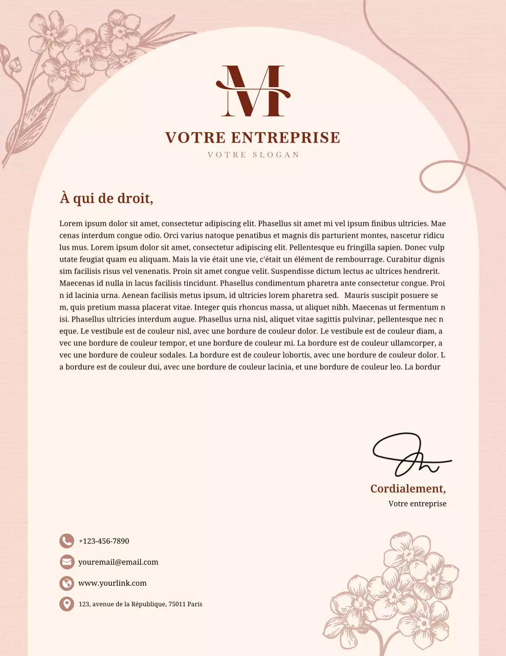 Papier à en-tête élégant beige pour lettres commerciales