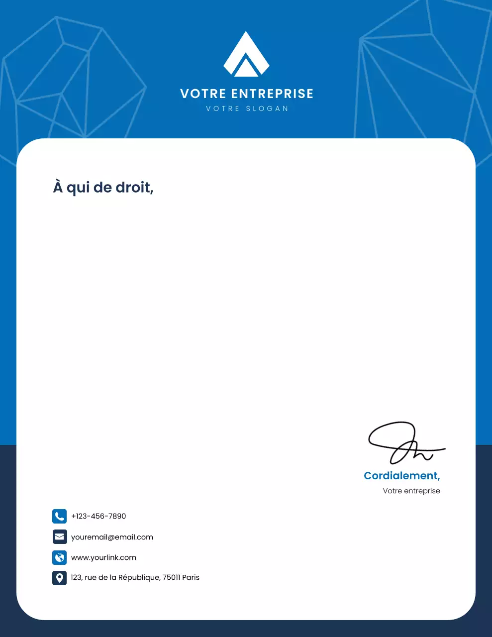 Papier à en-tête bleu professionnel
