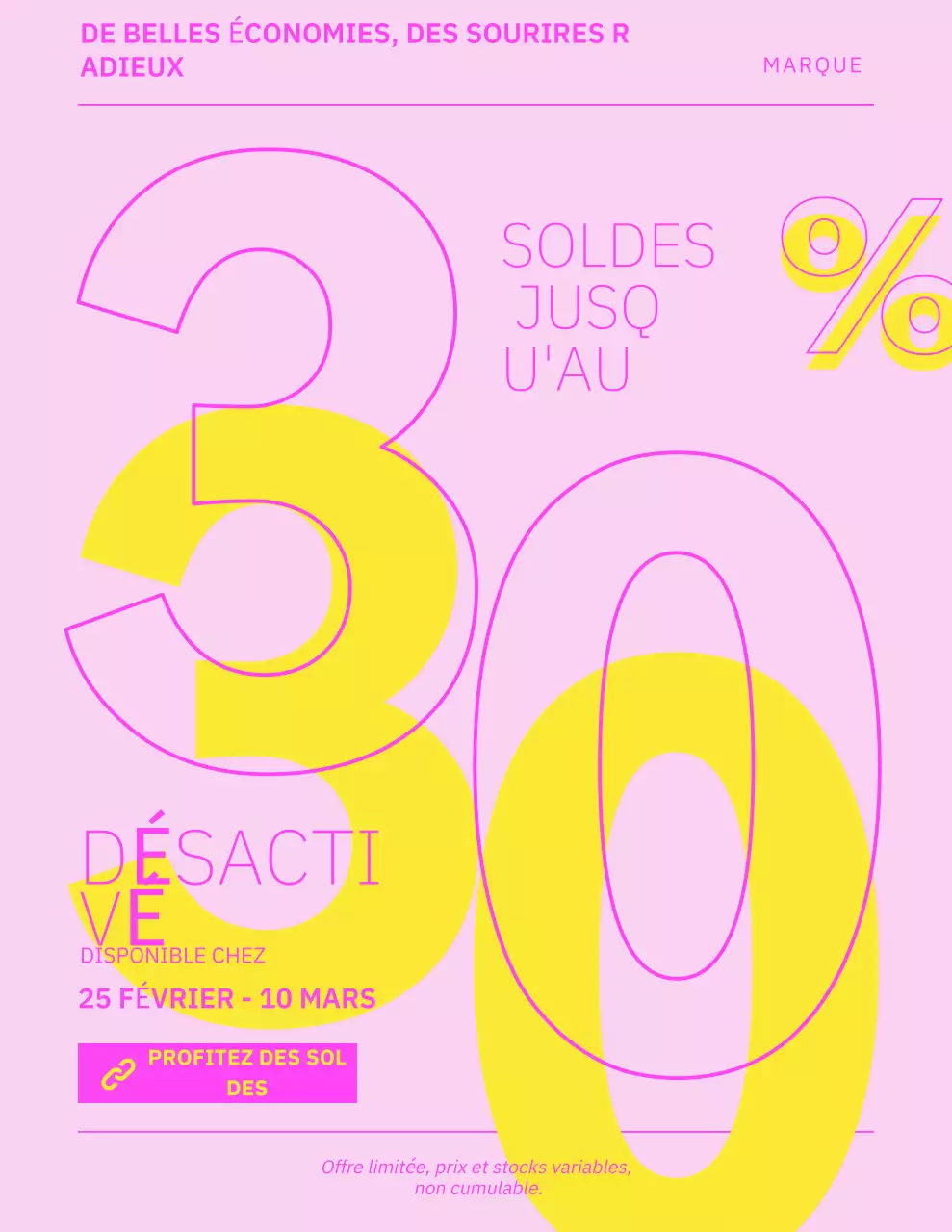 Affiche promotionnelle moderne rose et jaune