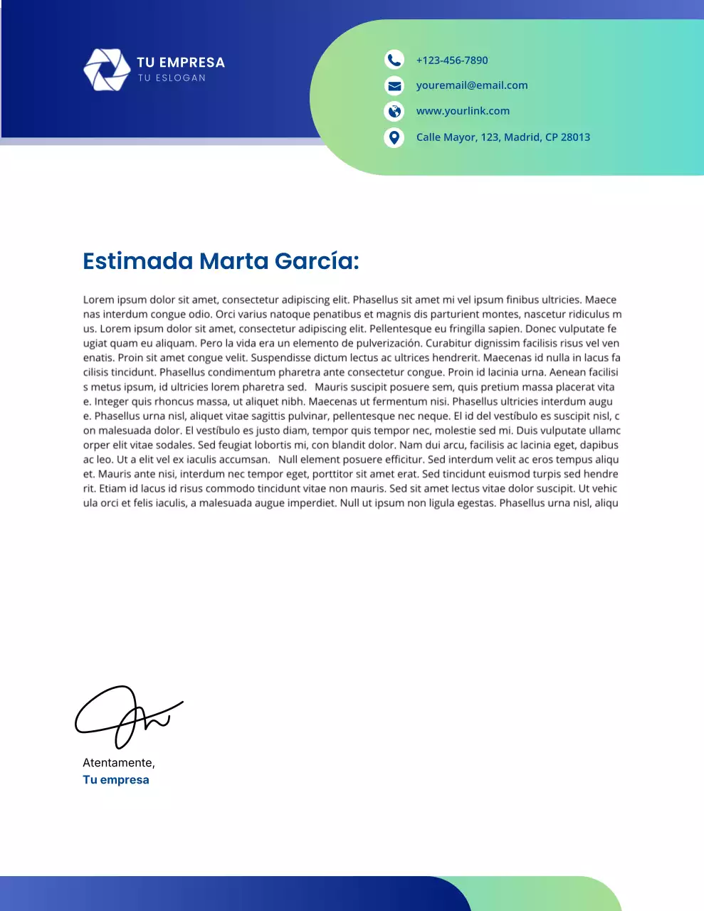 Membrete comercial profesional azul