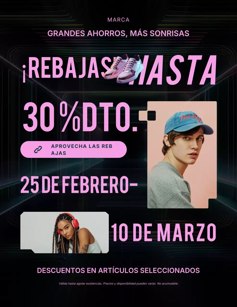 Póster de promoción de ventas en tonos rosa y negro