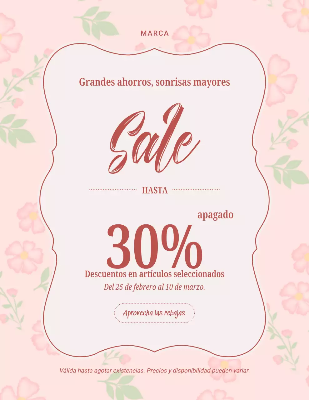 Cartel elegante de promoción de ventas en color rosa