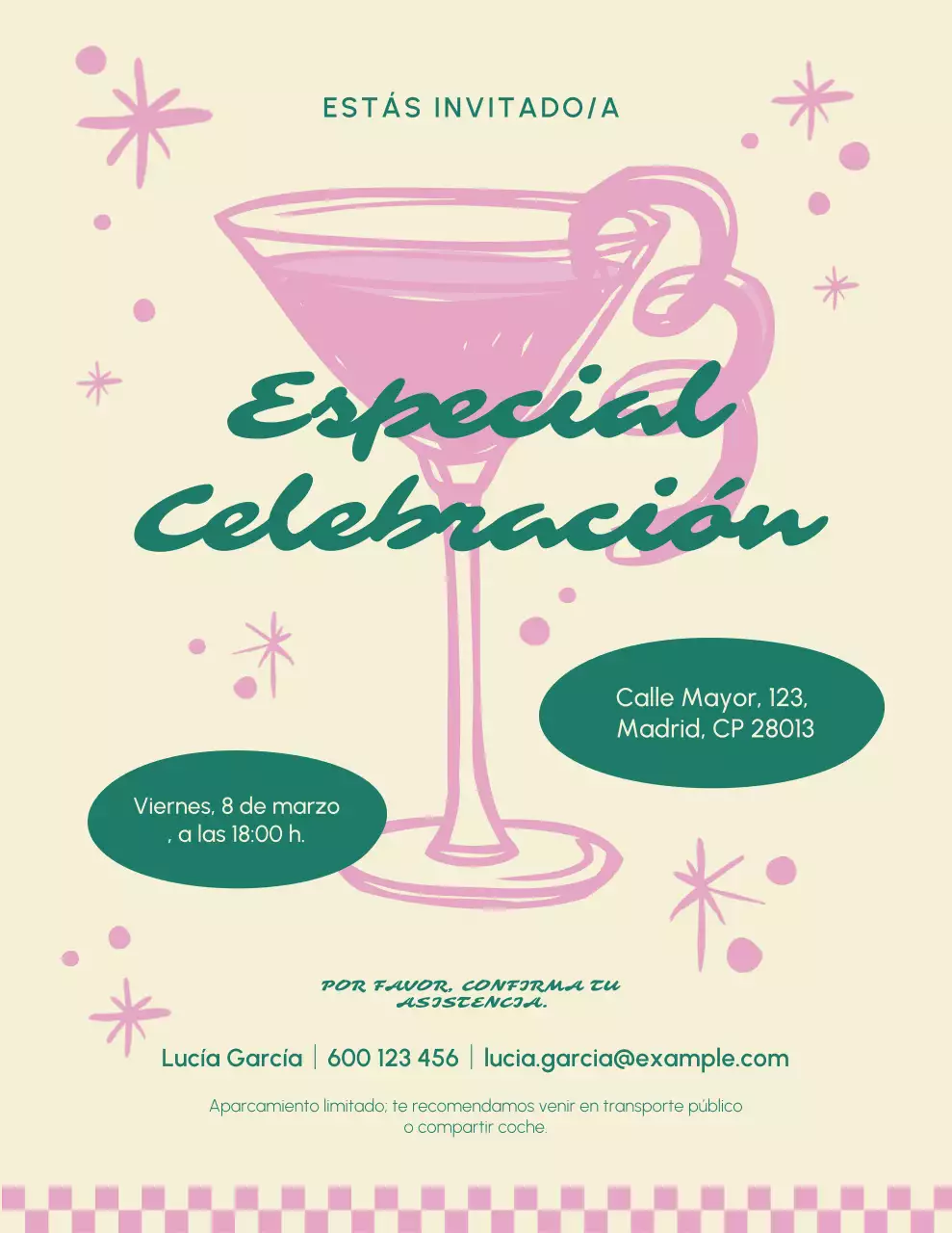 Invitación de celebración retro en rosa y beige