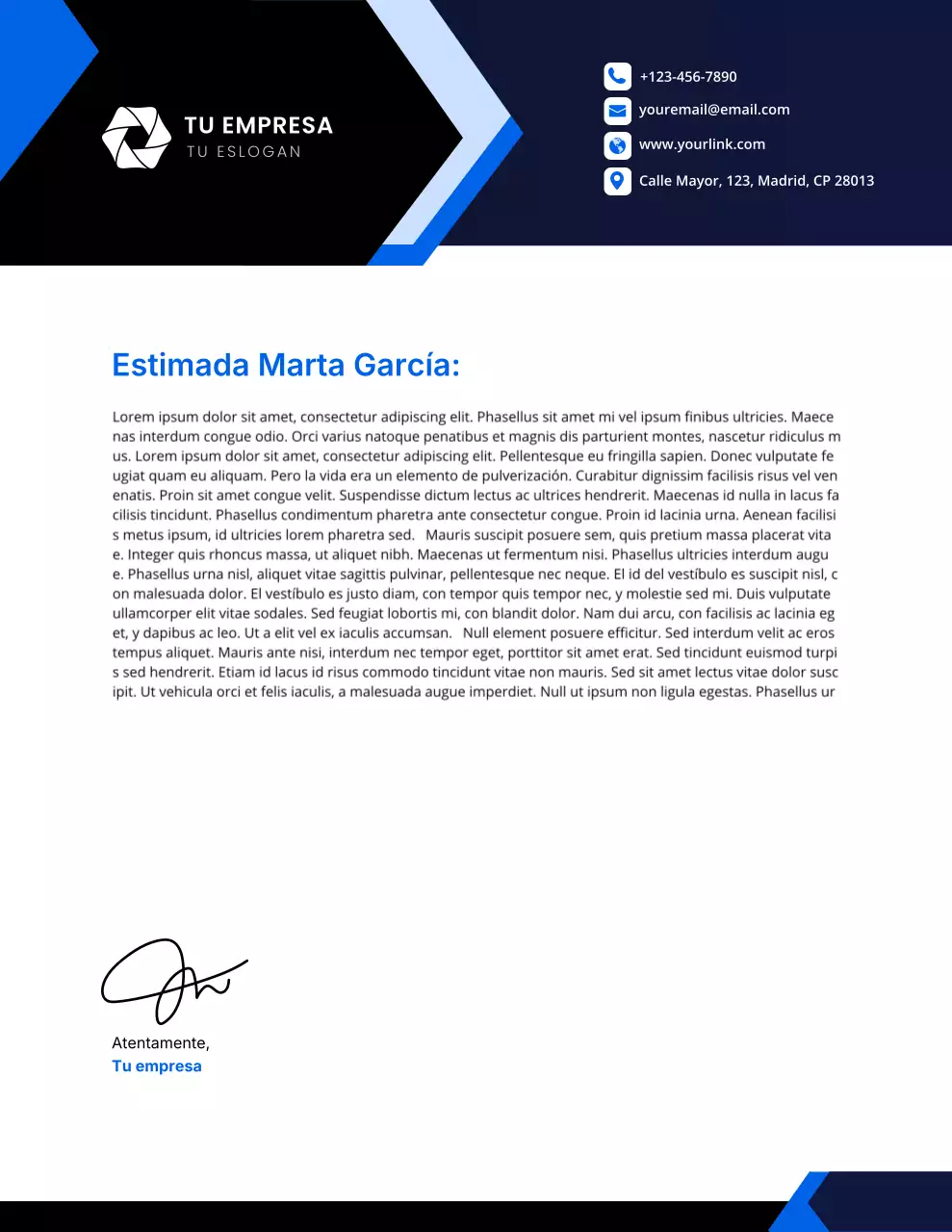 Membrete comercial moderno azul