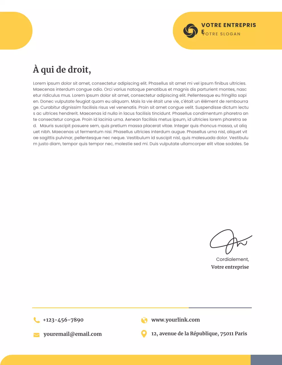 Papier à en-tête jaune minimaliste pour entreprises