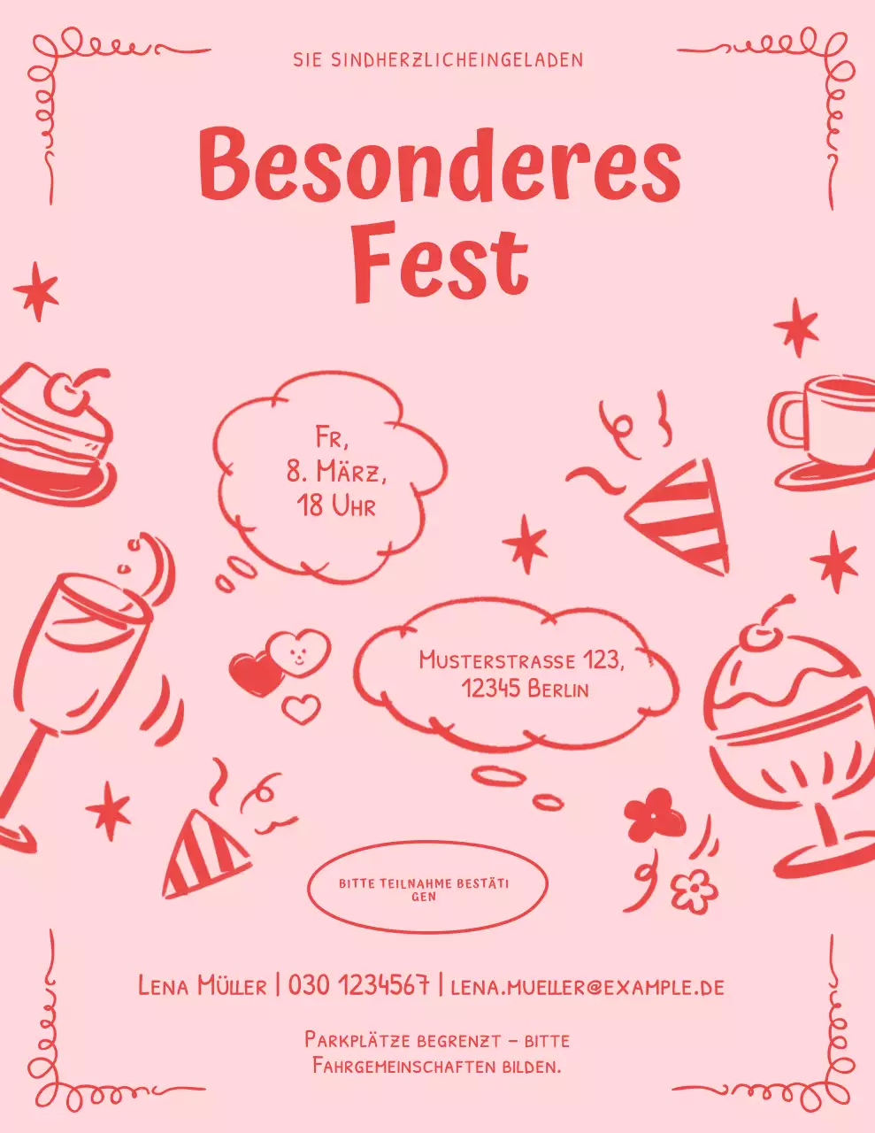 Einladung zur Feier in Pink und Rot