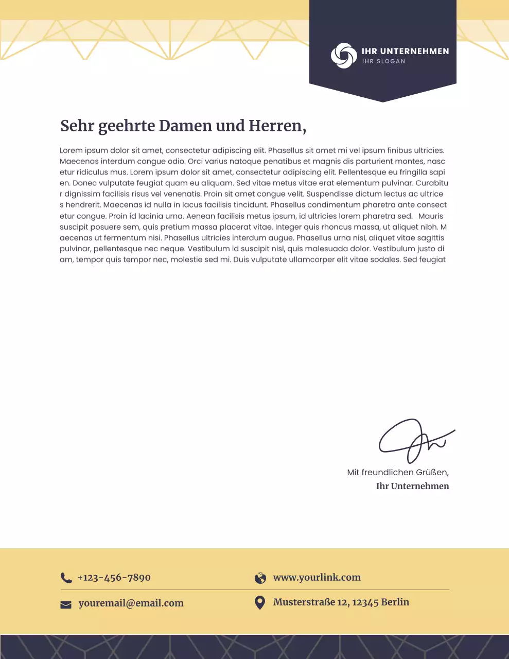 Goldener professioneller Geschäftsbriefkopf