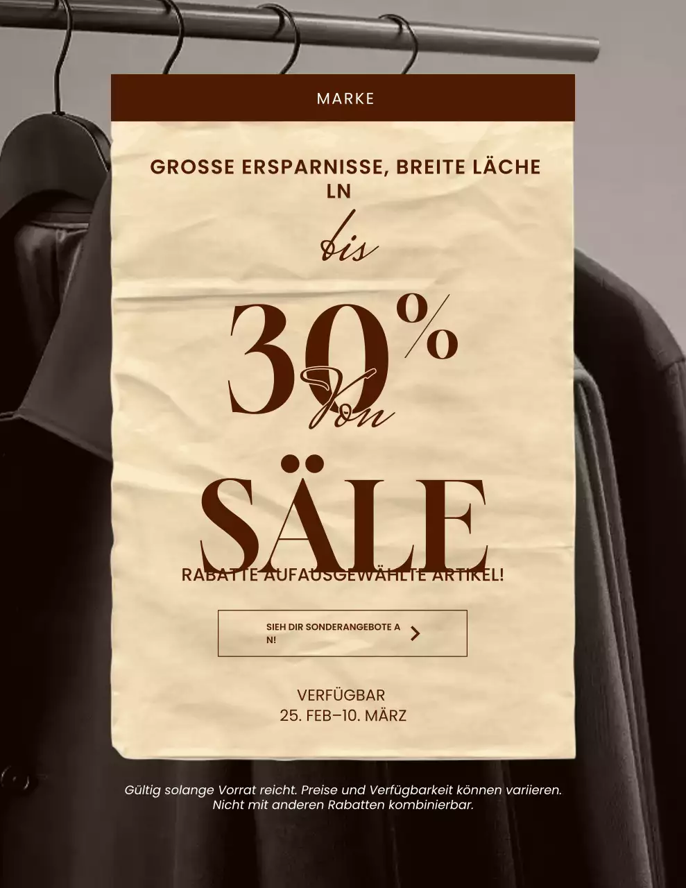 Klassisches Verkaufsplakat in Beige und Braun