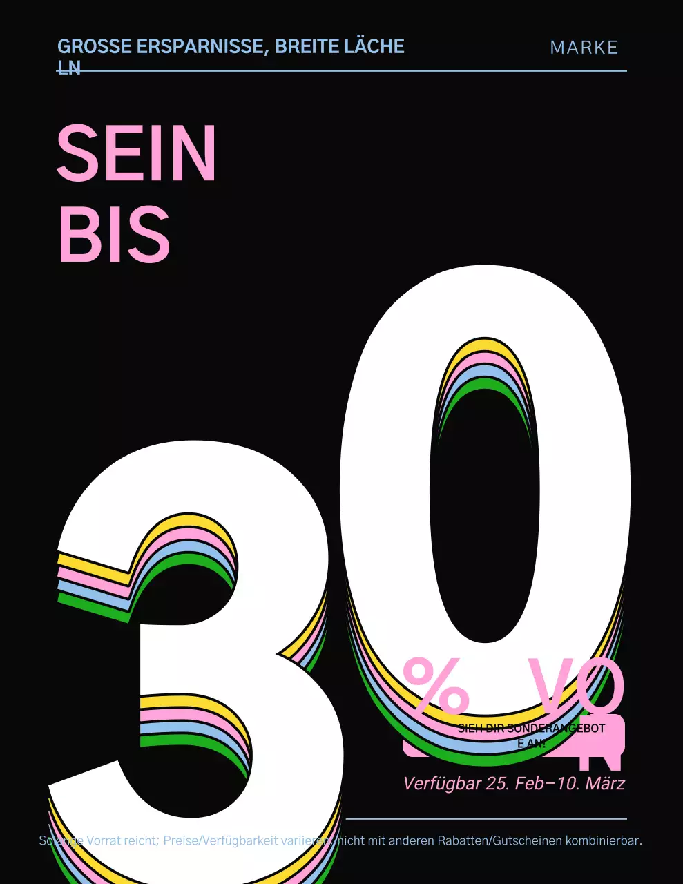 Modernes Verkaufsplakat in Schwarz und Regenbogenfarben