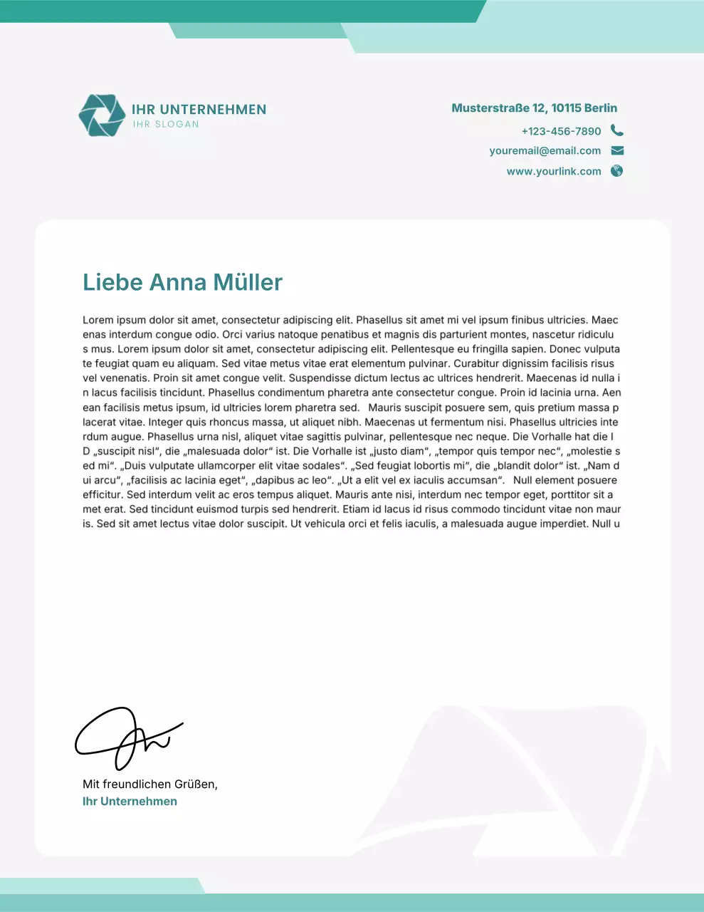 Türkisfarbenes professionelles Geschäftsbriefpapier