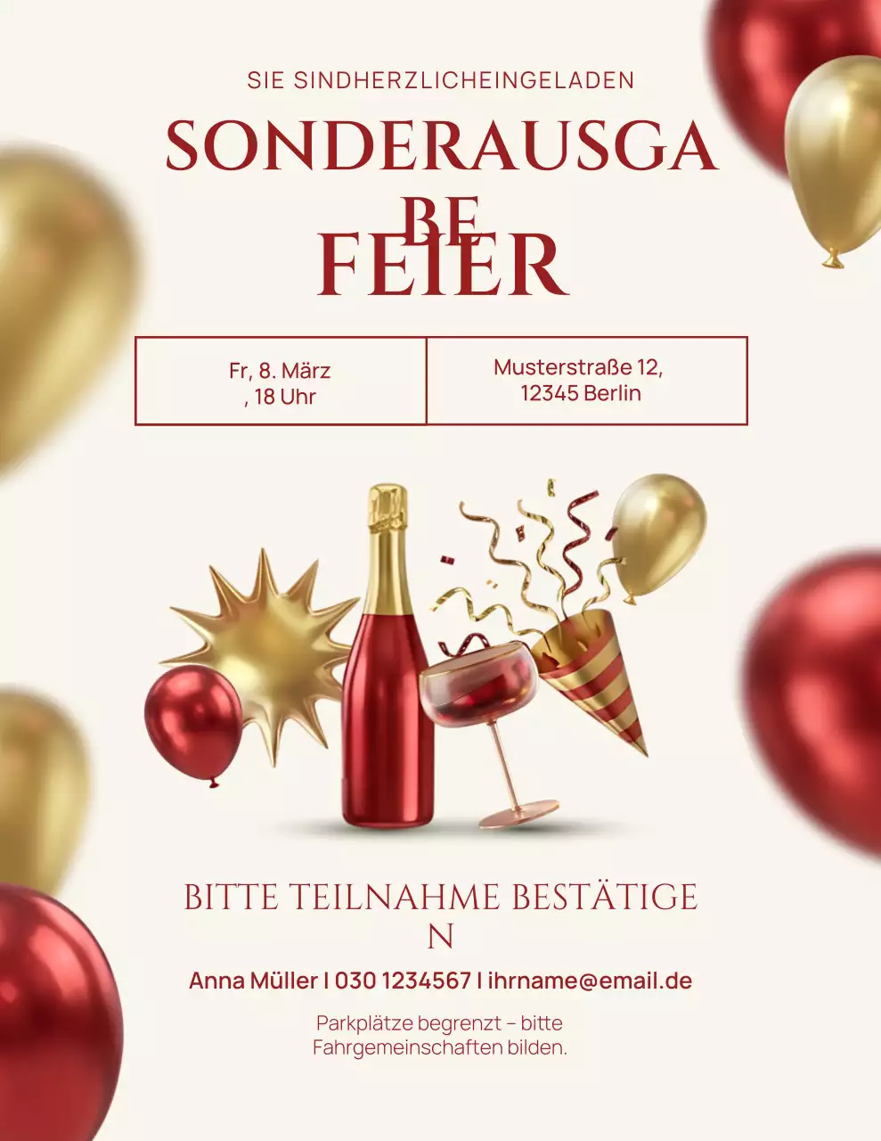 Moderne Einladung zur Feier in Rot und Beige