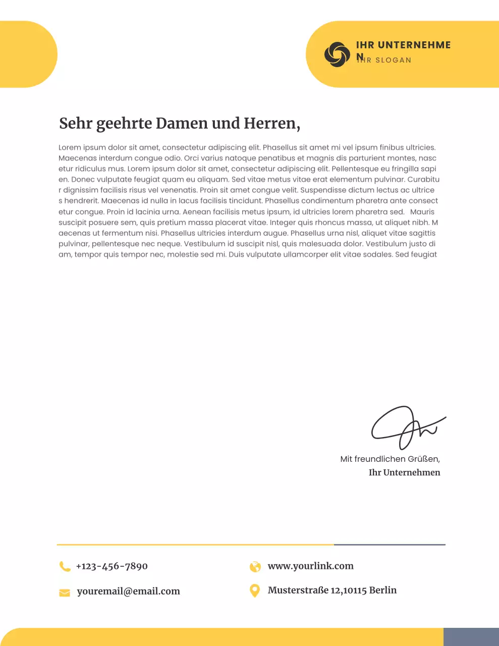 Gelber minimalistischer Geschäftsbriefkopf