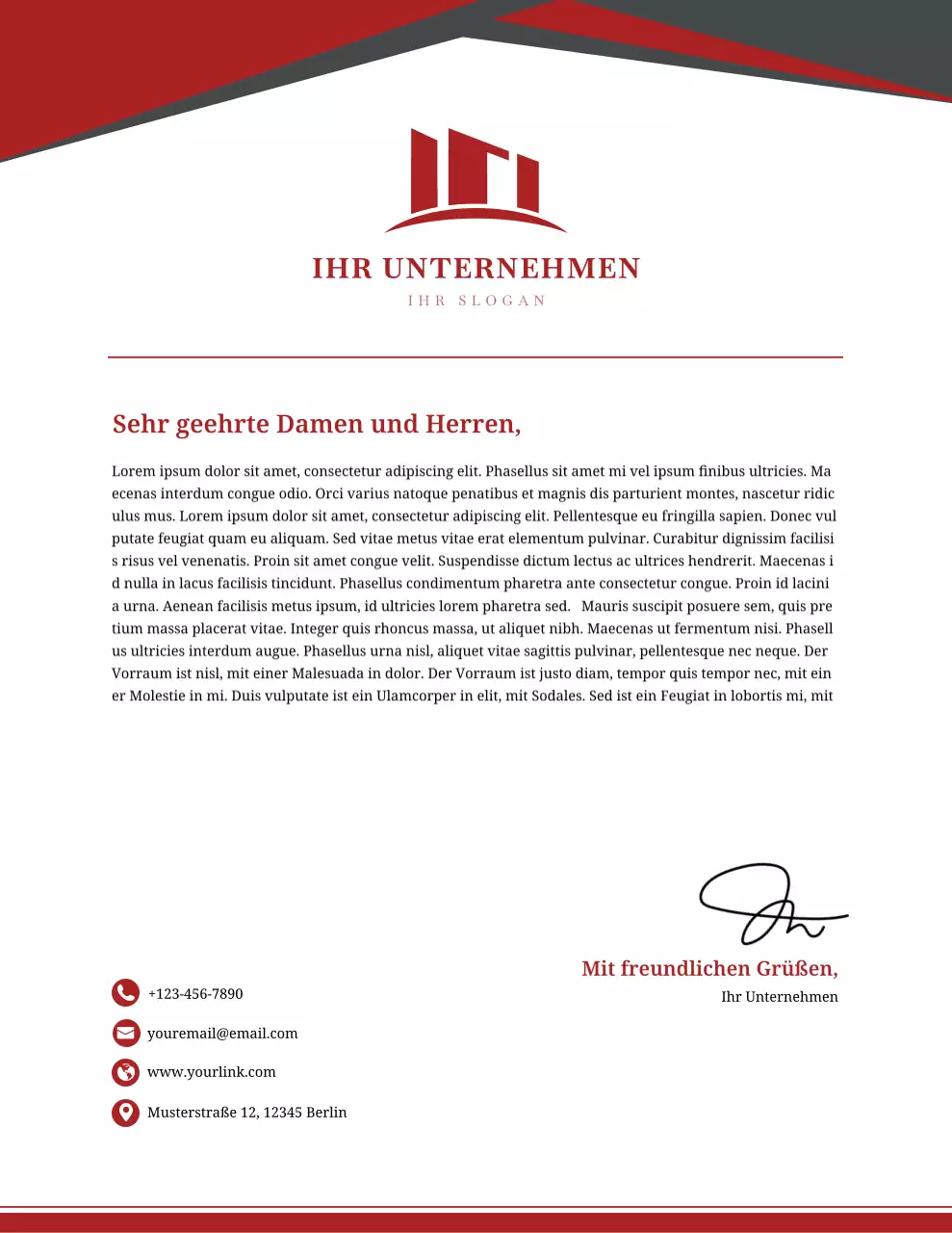 Rotes professionelles Geschäftsbriefpapier