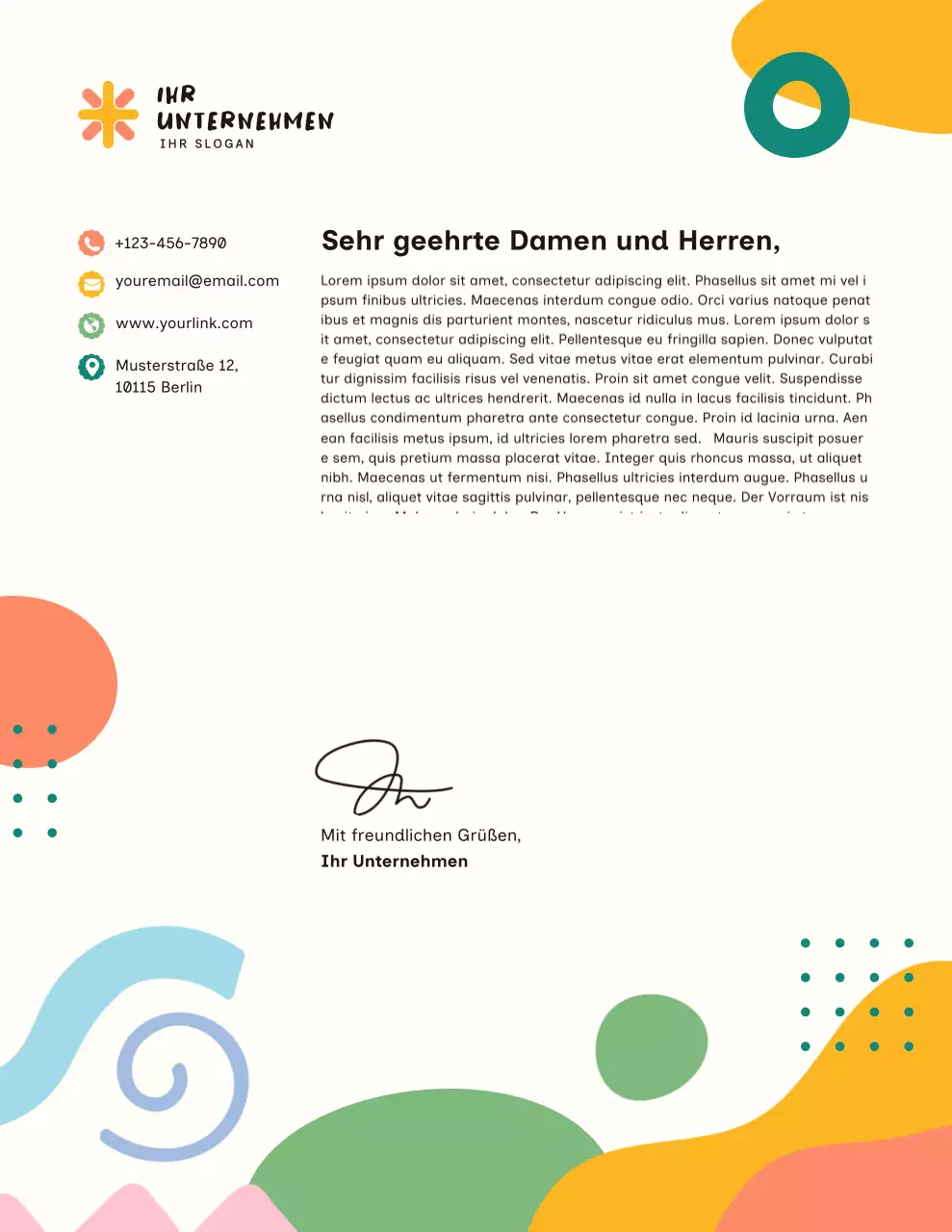 Farbiger, minimalistischer Geschäftsbriefkopf