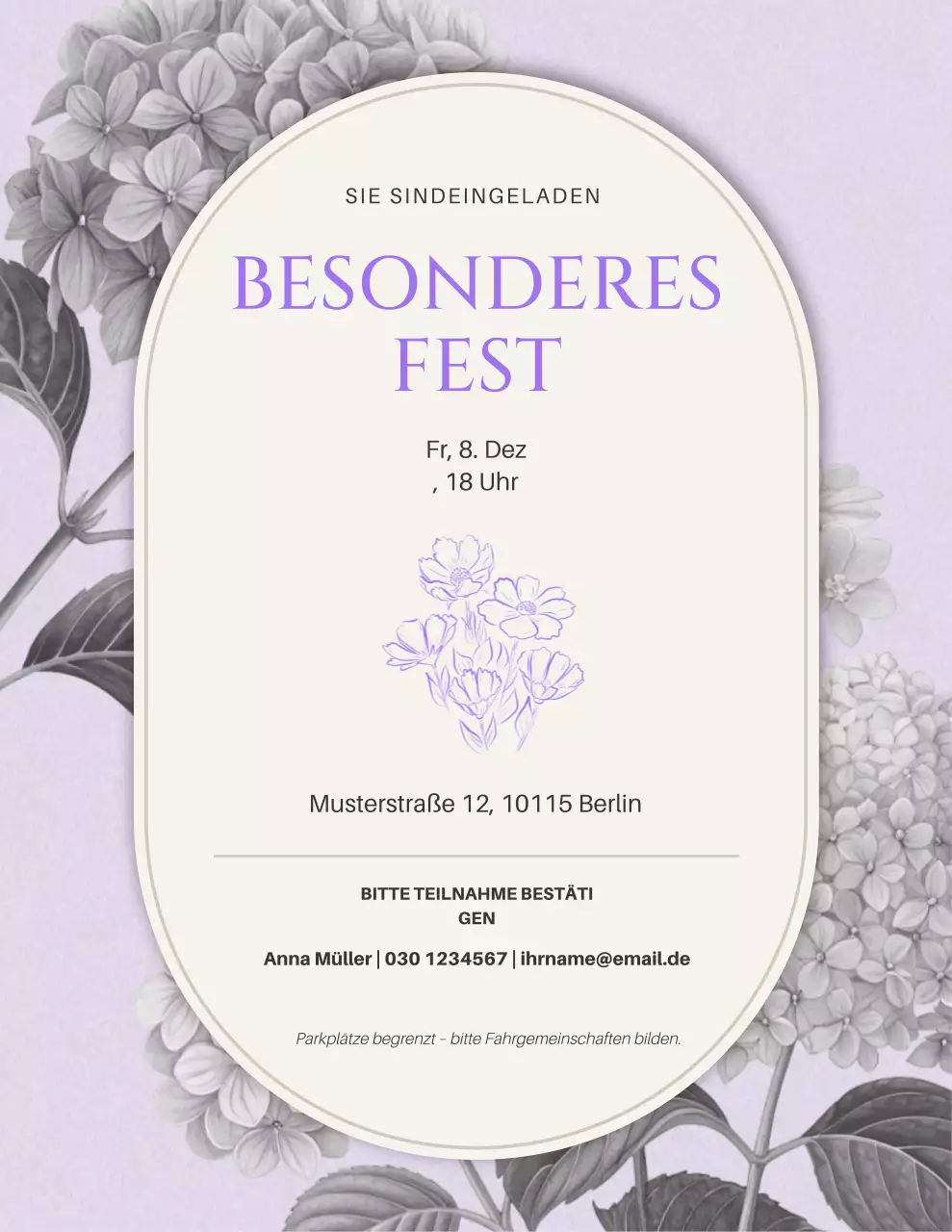 Moderne Einladung zur Feier in Lavendel und Beige