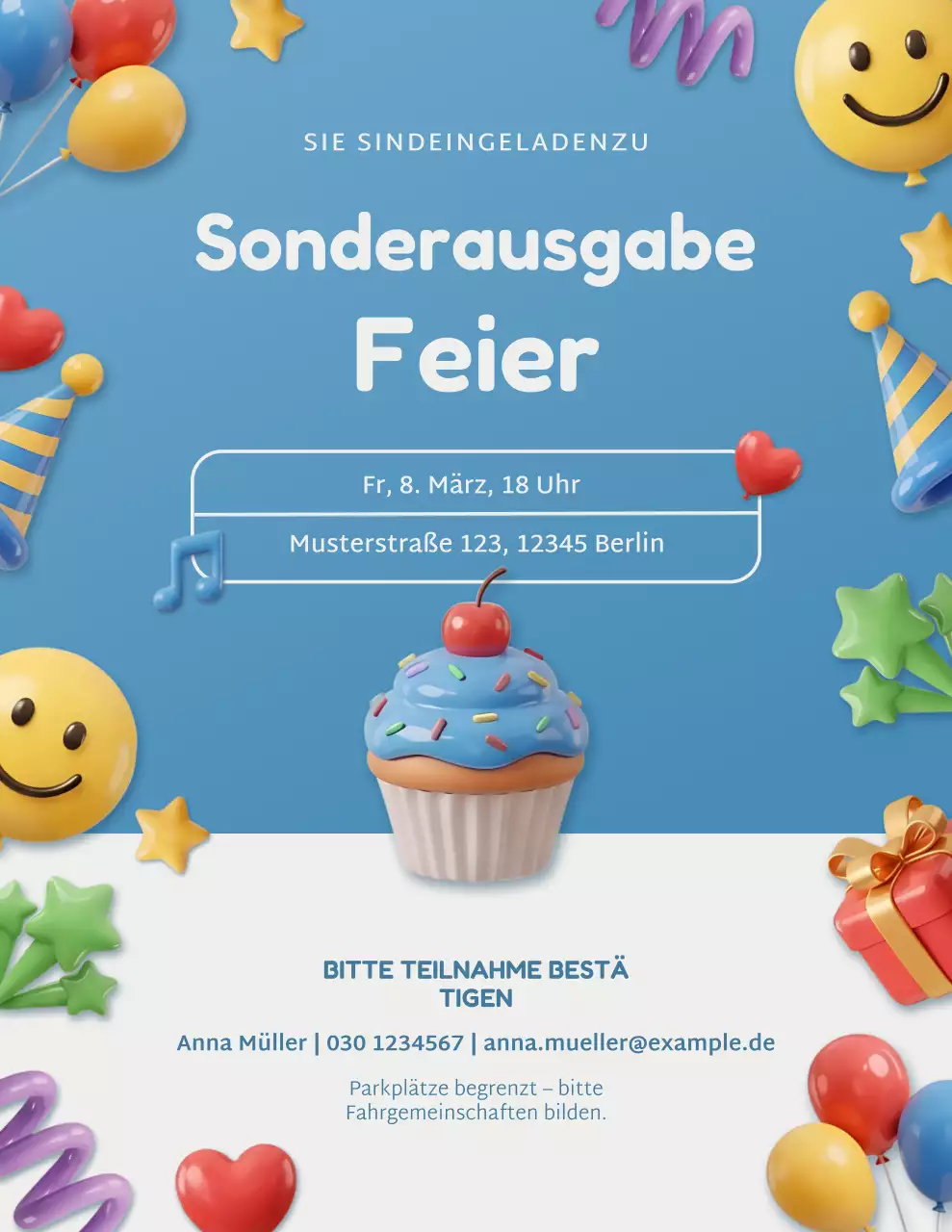 Blaue verspielte Feier Einladung