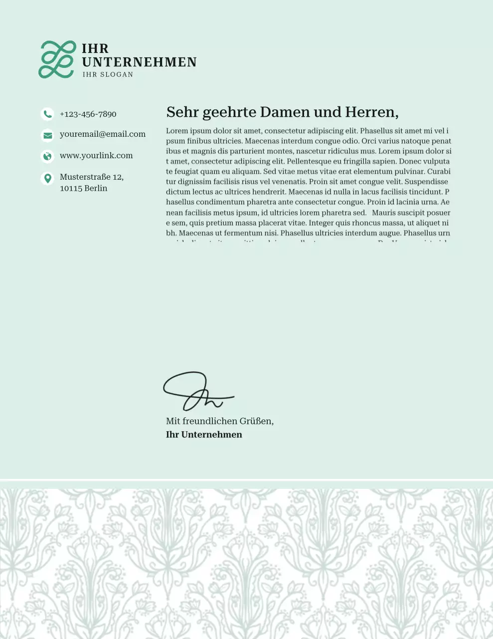 Grünes, elegantes Geschäftsbriefpapier