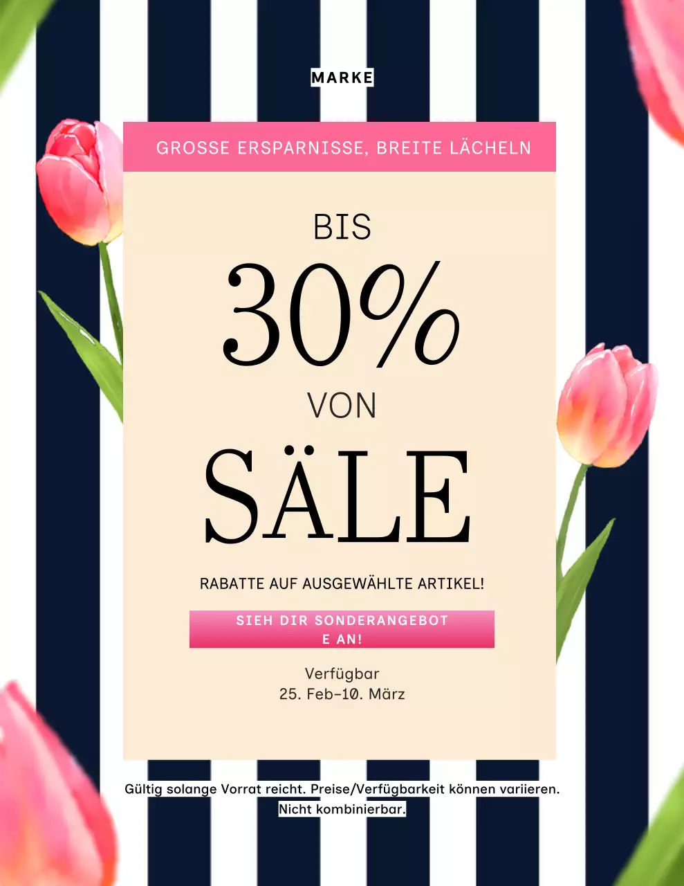 Modernes Verkaufsplakat in Rosa und Beige