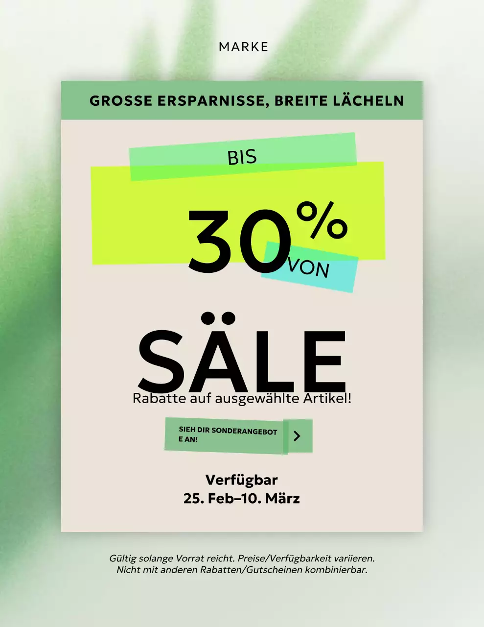 Grünes, modernes Verkaufsplakat