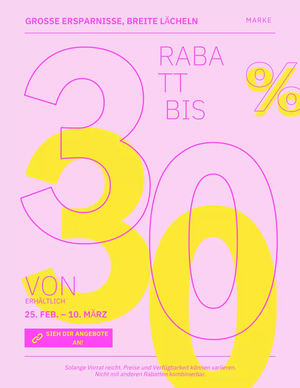 Modernes Verkaufsplakat in Pink und Gelb