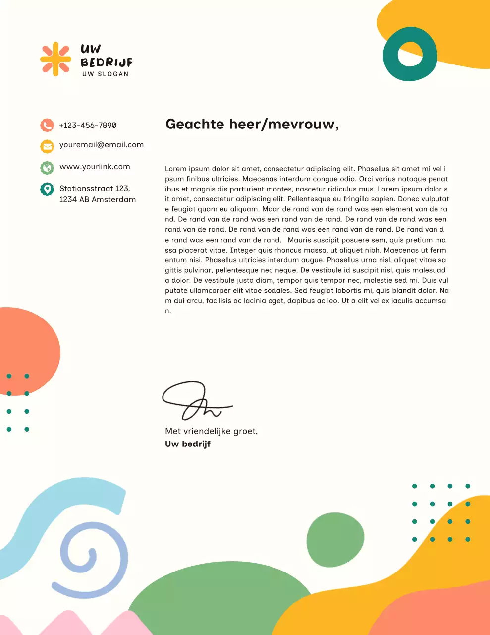 Kleurrijk minimalistisch briefpapier voor bedrijven