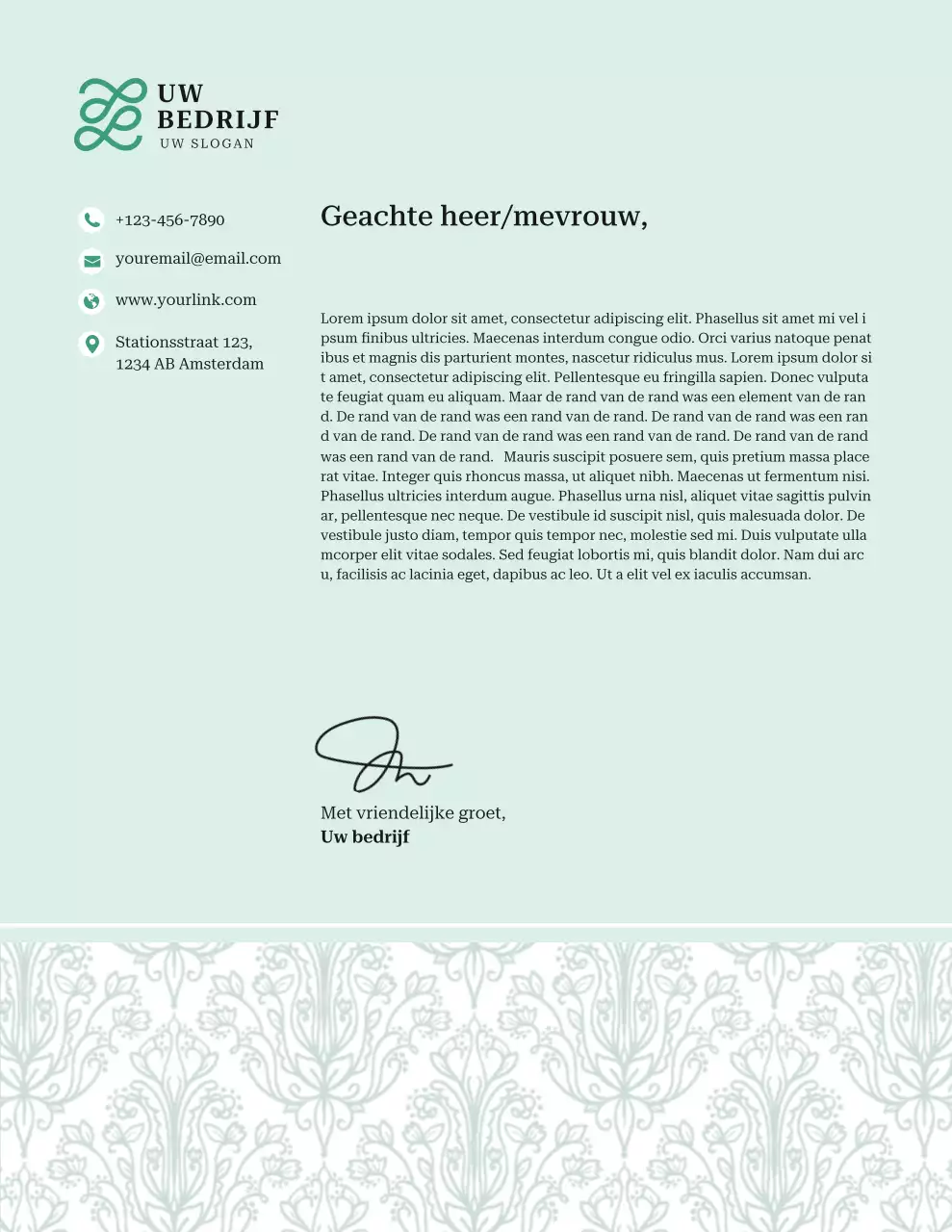 Groen, elegant briefpapier voor zakelijke doeleinden