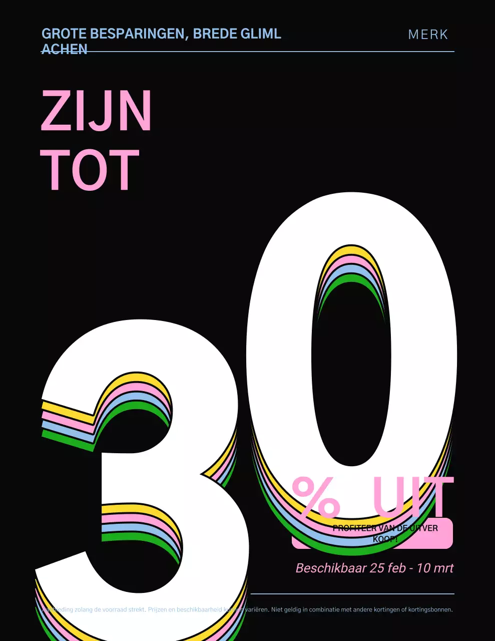Moderne verkooppromotieposter in zwart en regenboog