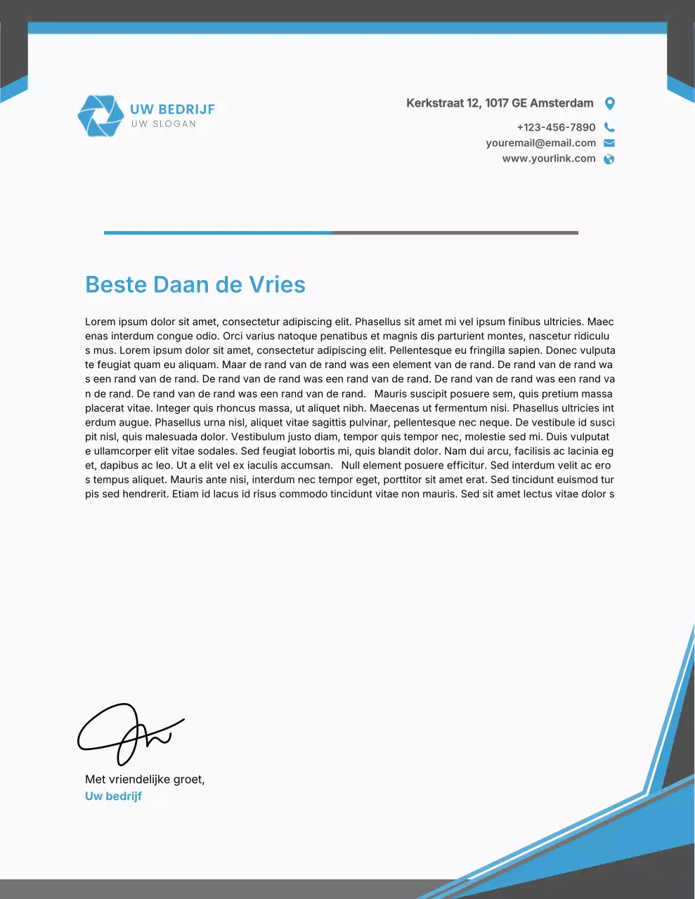 Blauw professioneel briefpapier voor bedrijven